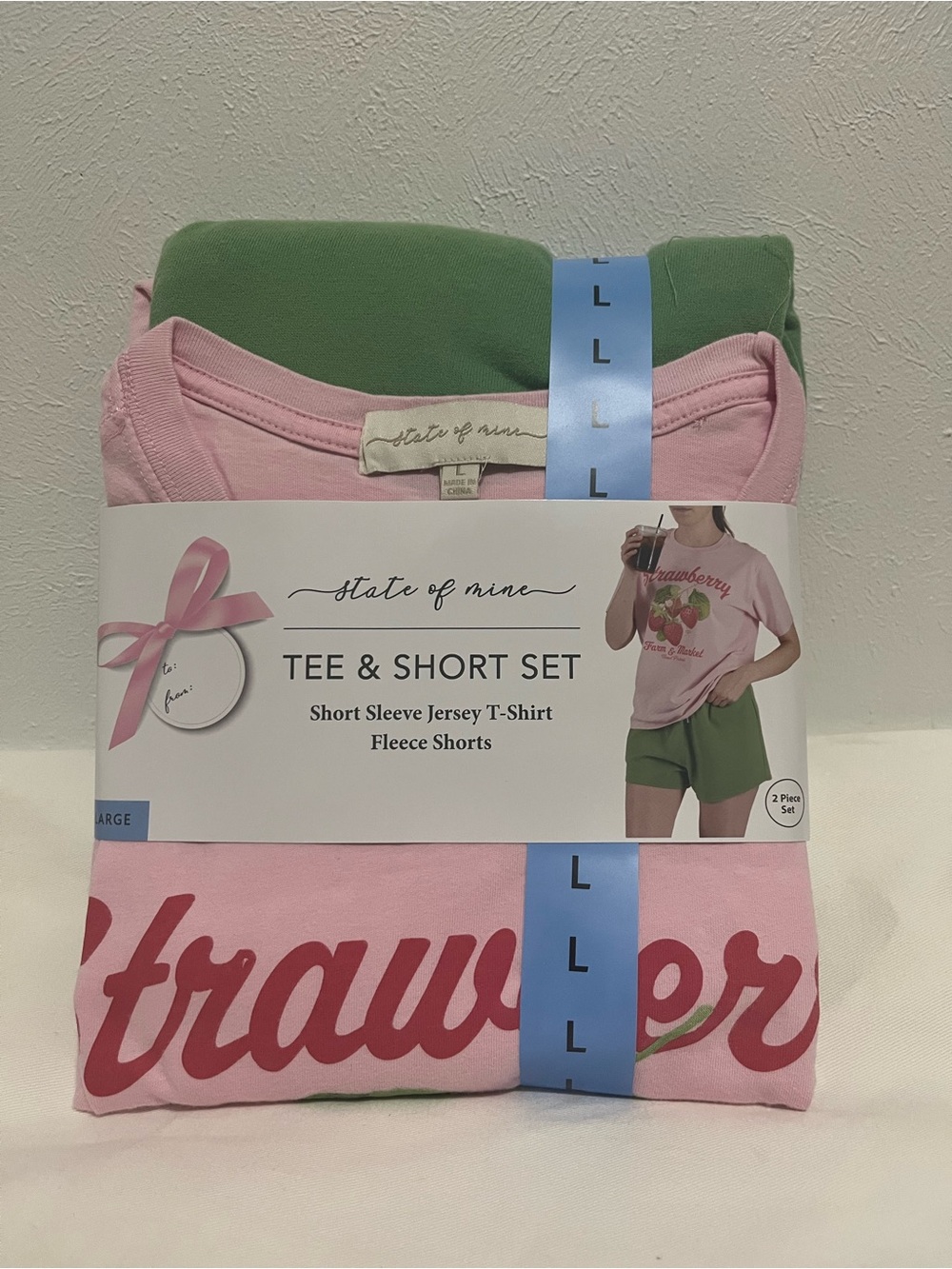 State of Mine Pink Strawberry Tee with Green Drawstring Shorts